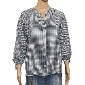 Free Assembly Plaid Blue White Button Down Shirt Size Small